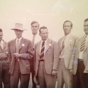 From ENDEAVOUR (2012). Jonathan Hyde second from right. J. Robert Oppenheimer is 3rd from left.